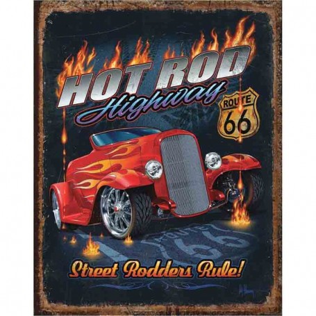 Plaque métal hot rod highway 66