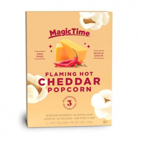 Magic time flamin hot cheddar popcorn