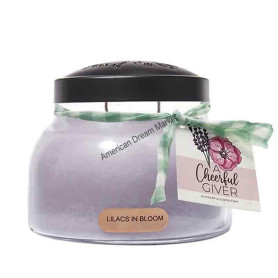 Cheerful mama jarre lilacs in bloom