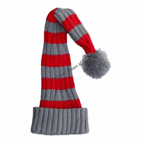 Coarse knitted santa hat grey and red stripes