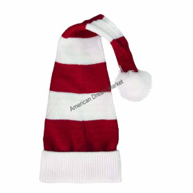 Flat knitted santa hat red and white stripes