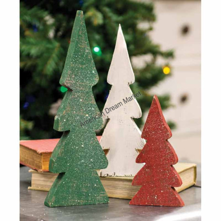 Distressed christmas colors wooden trees