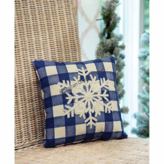 Blue check snowflake pillow