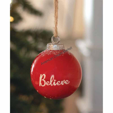 Red ceramic christmas ornament believe