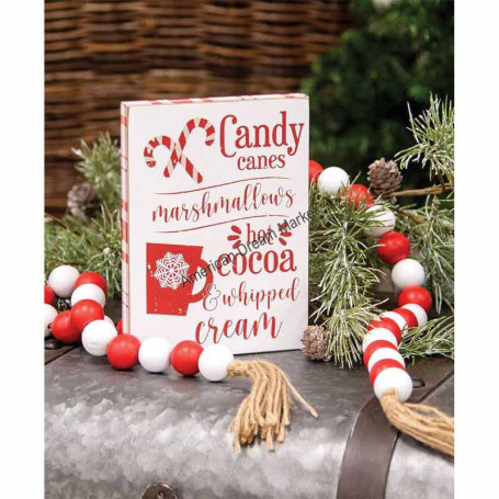 Candy cane marshmallow hot cocoa block sign