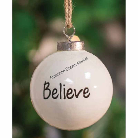 White ceramic christmas ornament believe