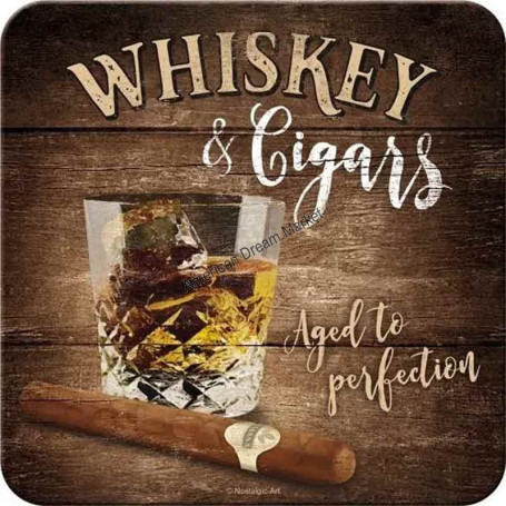 Sous verre metal whiskey and cigars