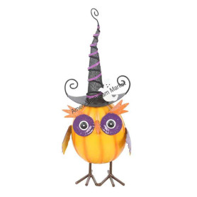 Deco hibou metal avec chapeau sorciere