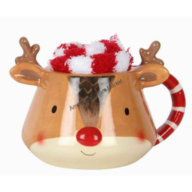 Mug renne brun avec chaussettes