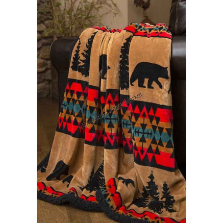 Plush throw blanket bear trail