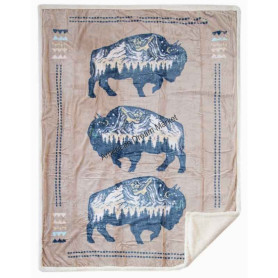 Plush throw blanket three buffalo