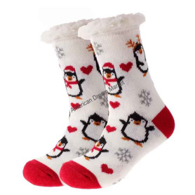 Christmas cozy socks penguin white and red kids