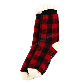 Lazy one red plaid plush socks