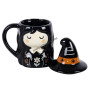 Frightful folk ceramic lidded mug