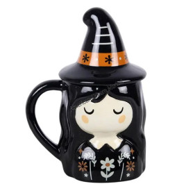 Frightful folk ceramic lidded mug