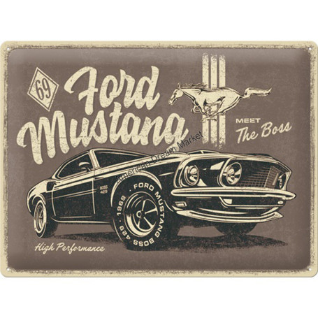Plaque nostlagic art ford mustang meet the boss
