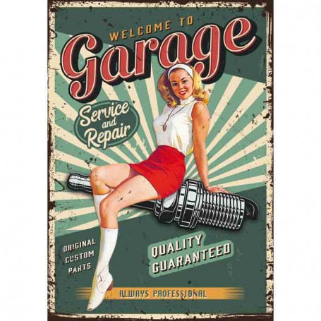 Plaque carton welcome to garage